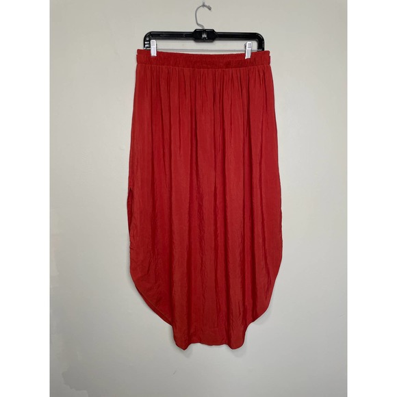 H&M Dresses & Skirts - Beautiful H&M Round Hem Ruffle High Waist Slit Midi Skirt Silky Orange M